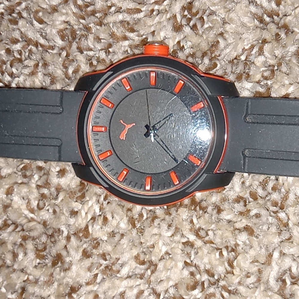 Puma Analog Three-Hand Black Silicone Watch 45MM